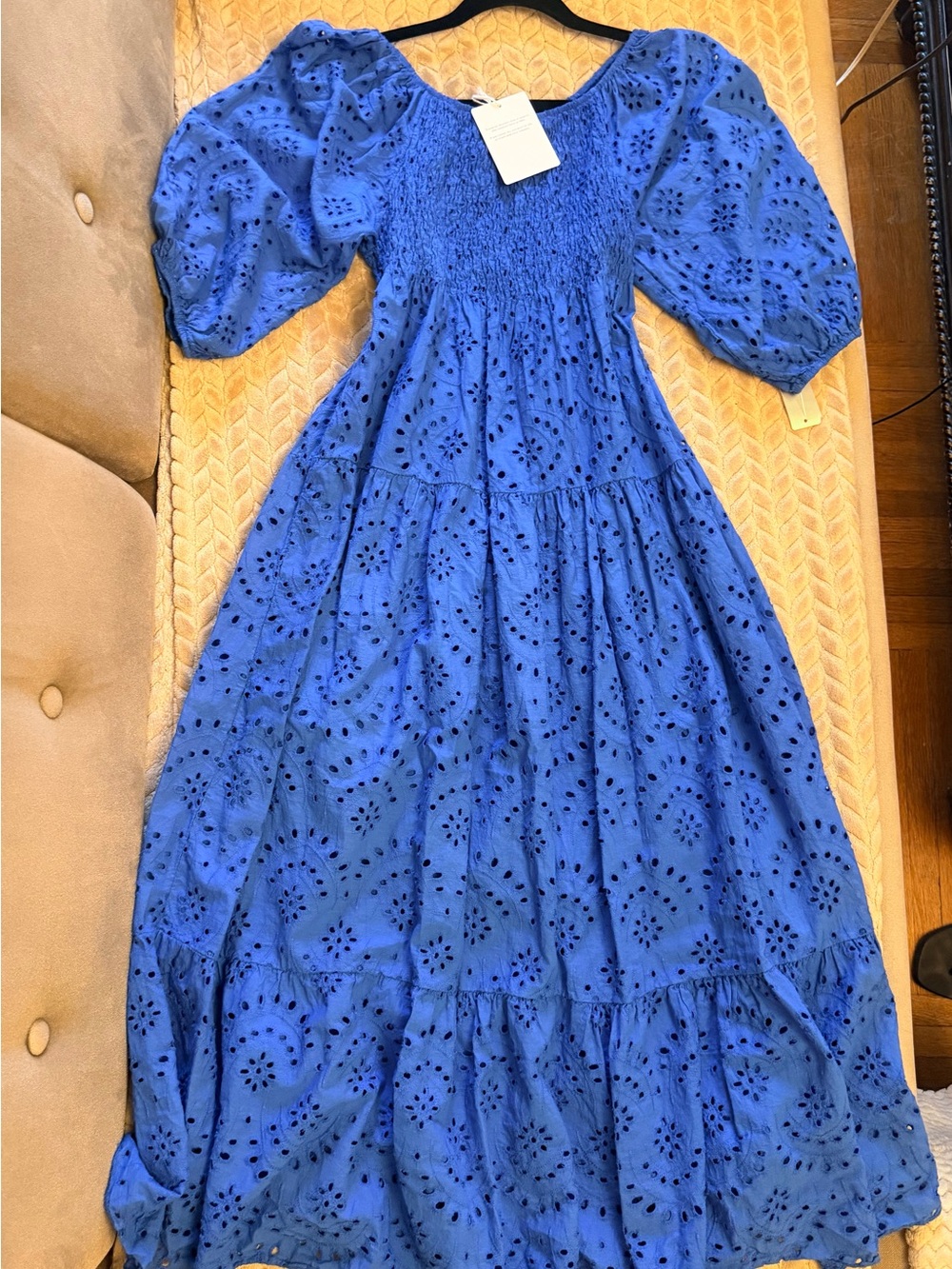 Smocked Puff-Sleeve Maxi Dress in Cobalt Blue